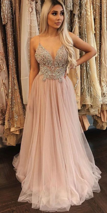 Elegant Straps Pink Long Formal prom Evening Dress with Spaghetti Straps  cg2532