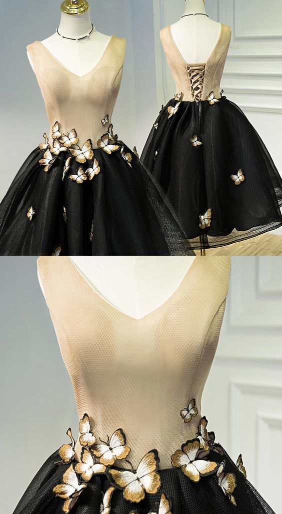 Black Homecoming Dress Outstanding Short homecoming Dresses With A-line/Princess Lace Up Butterfly Dresses cg264