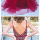 Charming V neck Open Back Red Tulle Long Prom Dress with Spaghetti Straps, Red Evening Dress cg2652