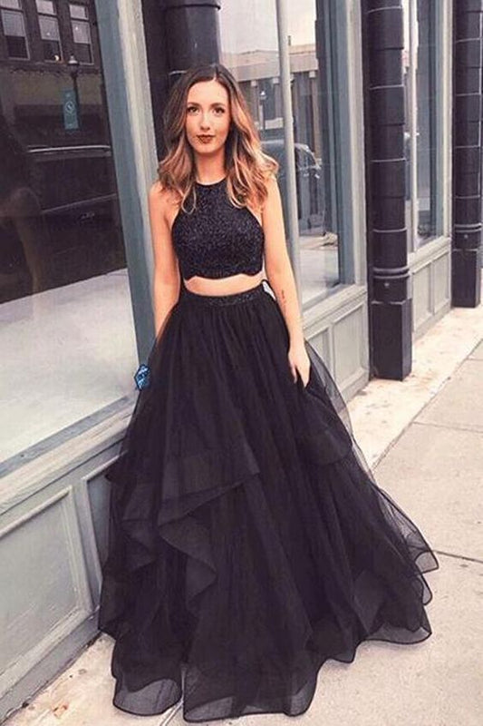 Elegant Two Piece Tulle Lace Prom Dress, Sexy Evening Dress, Long Prom Gowns  cg2685