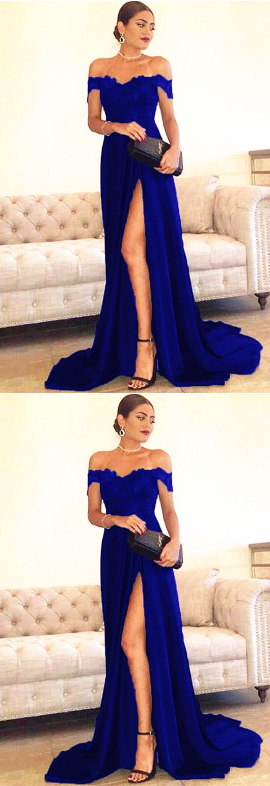 royal blue prom dress long split evening gown cg2821