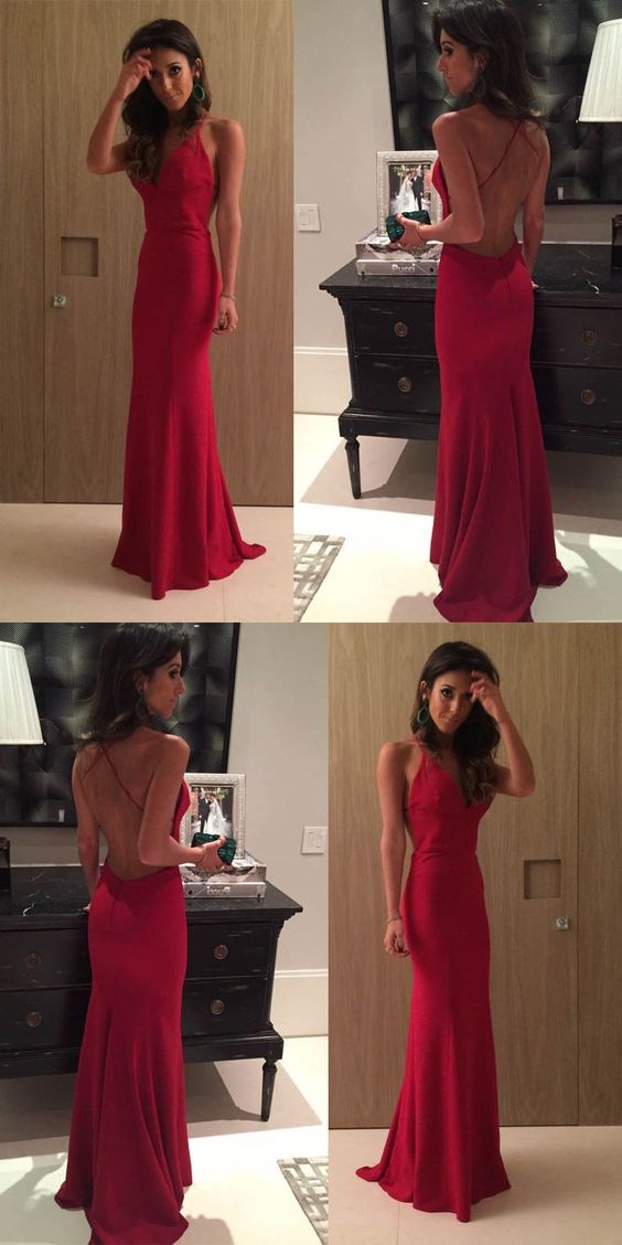 Sexy Mermaid Long Red prom Evening Dress with Cross Back cg2831