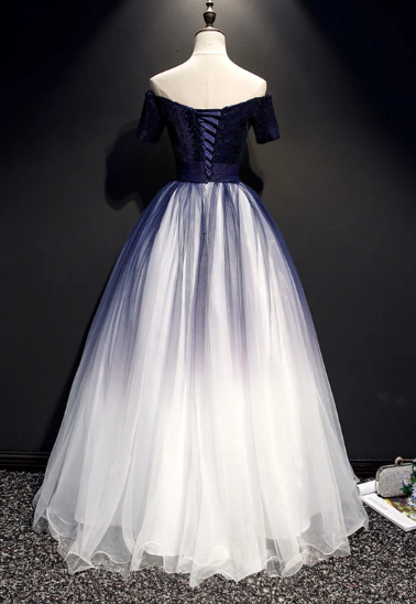 Blue tulle lace long prom dress, blue tulle lace formal dress cg2873