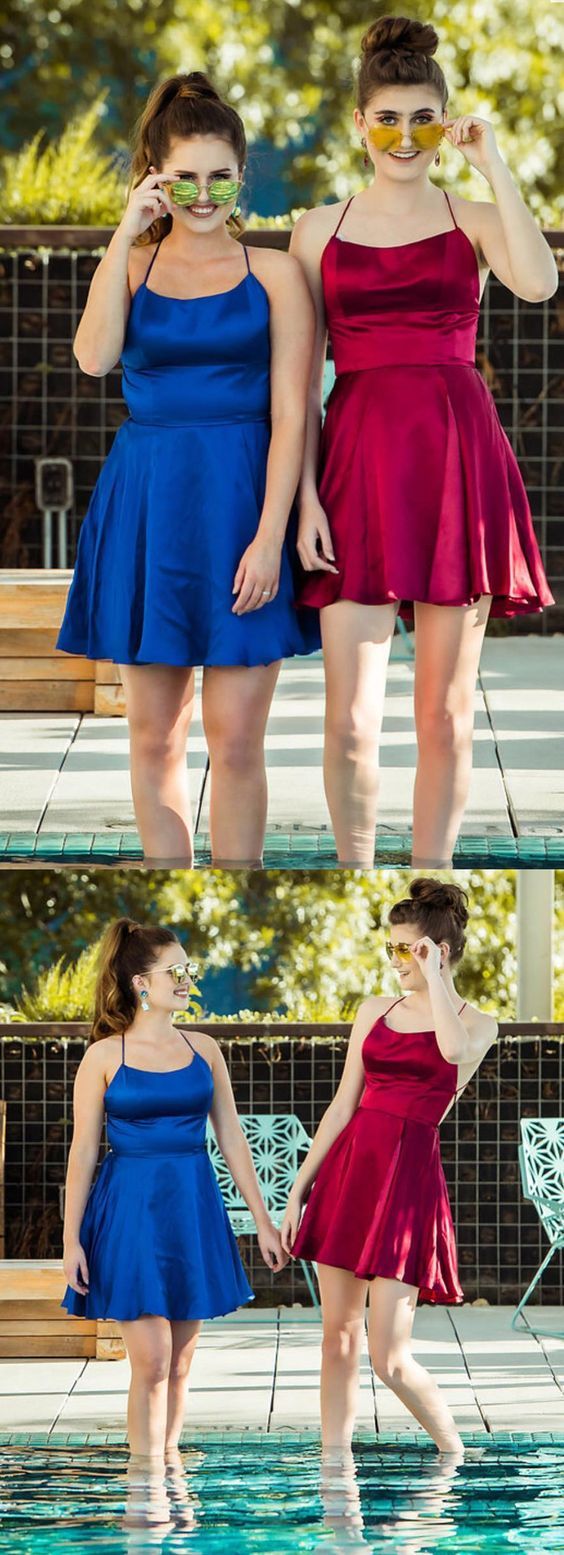 Fashion A-Line Short Yellow Homecoming Dress Satin Royal Blue Party Dress cg3019