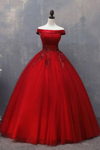 BURGUNDY TULLE OFF SHOULDER LONG PROM DRESS, BURGUNDY FORMAL DRESS cg3103