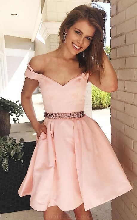 Short Pink Dress Homecoming Dress With Pockets  cg322