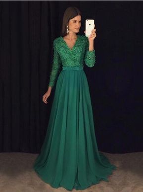 Green Prom Dress With Long Sleeves, Prom Dresses,Graduation Party Dresses, Prom Dresses For Teens cg3222