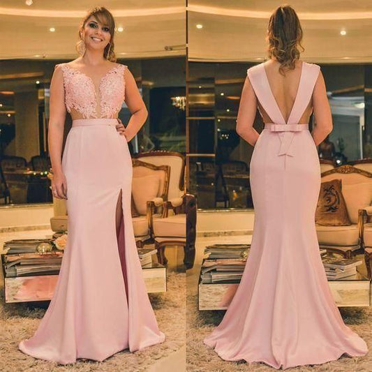 Sexy of Mermaid V Neck Spaghetti Straps Backless Pink Lace Long Prom Dresses cg3272