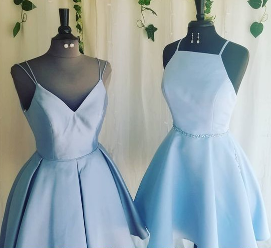 A Line V Neck Light Sky Blue Short Homecoming Dress With Pleats cg3432