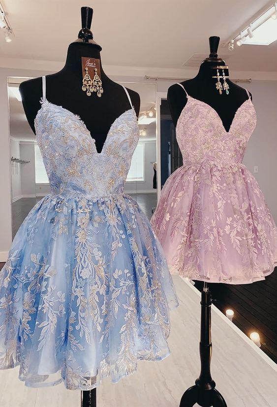 princess pink short homecoming dresses, light sky blue formal homecoming dresses, lace hoco dresses for teens cg3503