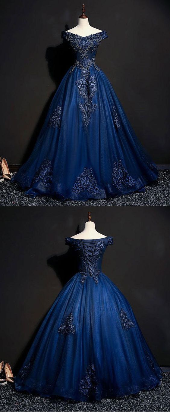 Blue tulle lace off shoulder long prom dress blue tulle lace evening dress cg3718