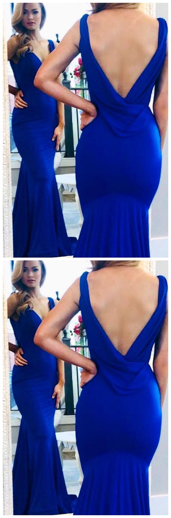 Mermaid Cowl Back Royal Blue Evening prom Dress cg3856