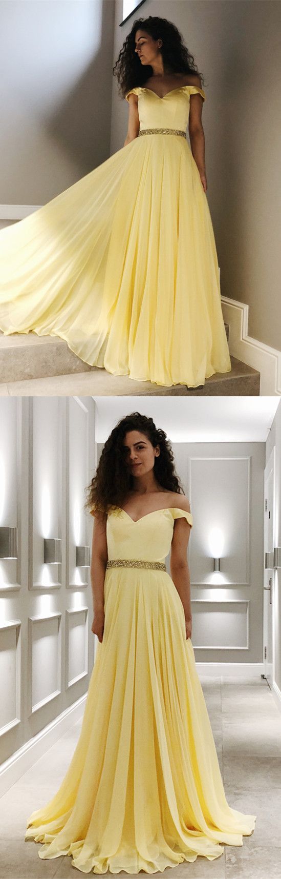 princess off the shoulder yellow long party dress prom dress cg3892