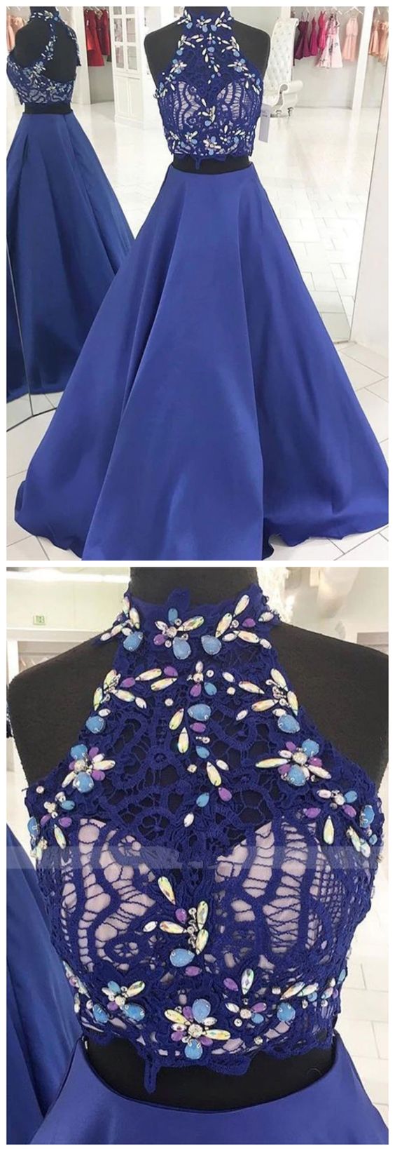 Royal Blue Prom Dresses,Satin Two Piece Prom Dress cg3952