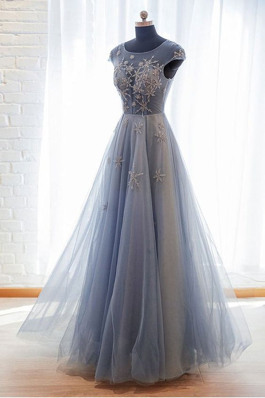 Blue tulle lace long prom dress blue tulle formal dress cg3959