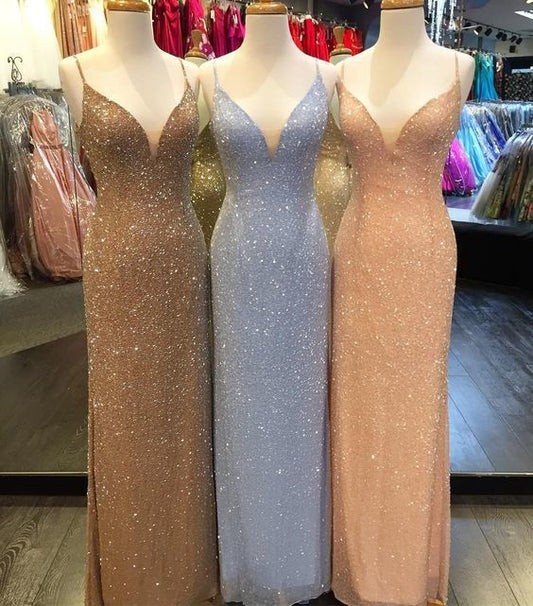 Gold Champagne Blush Blue Sequined Beaded Long Mermaid Evening Gowns Prom Dress cg4010