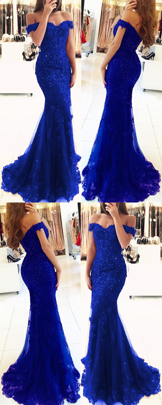 royal blue prom dresses mermaid lace evening gowns elegant cg4061