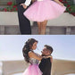Cute Mini Short homecoming Dresses High Neck Light Pink Tulle Sequins Mini Junior Cocktail Party Dress cg420