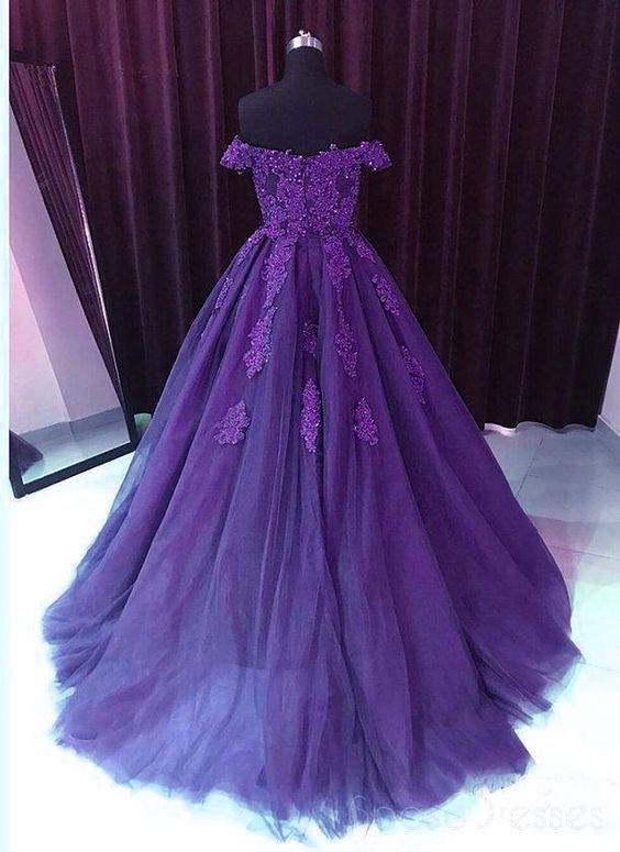 Charming Tulle Ball Gown Off Shoulder Lace Appliques Prom Dress, Sweet 16 Gown cg4233