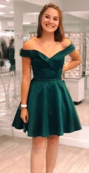 princess hunter green short homecoming dress,off the shoulder homecoming dress, cheap homecoming dress cg4296