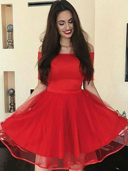 A-Line Off-the-Shoulder Short Red Homecoming Party Dress ,cheap homecoming dress cg444