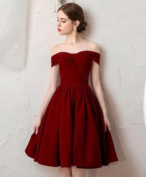 Simple burgundy short homecoming dress burgundy bridesmaid dress cg4485