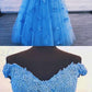 Two Piece Blue Prom Dress Off-The-Shoulder A Line Long Graduation Gown  cg453