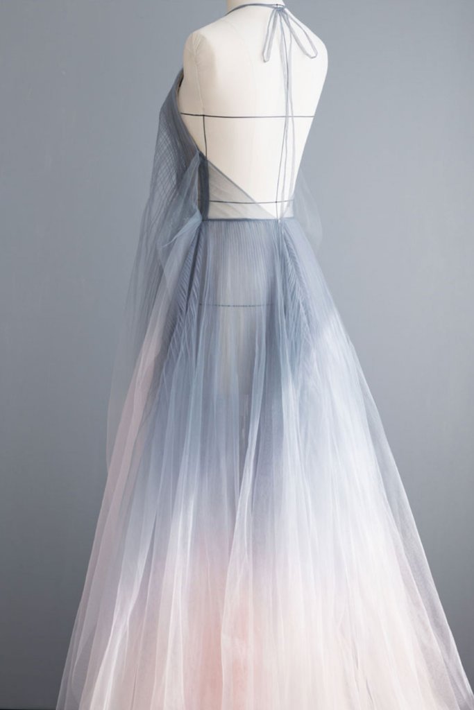 GRAY TULLE LONG PROM DRESS GRAY TULLE FORMAL DRESS cg4555