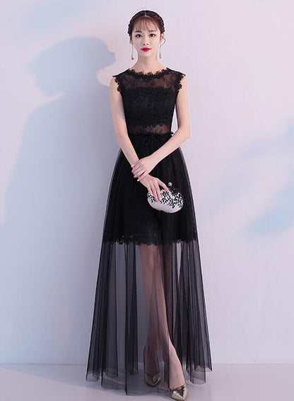 Black Tulle And Lace See Through Long Party prom Dress, Black Evening Dress cg4560