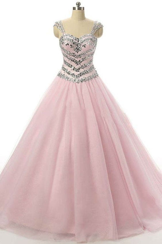 Princess pink tulle sequins beading straps long prom dresses,ball gown dresses cg4652