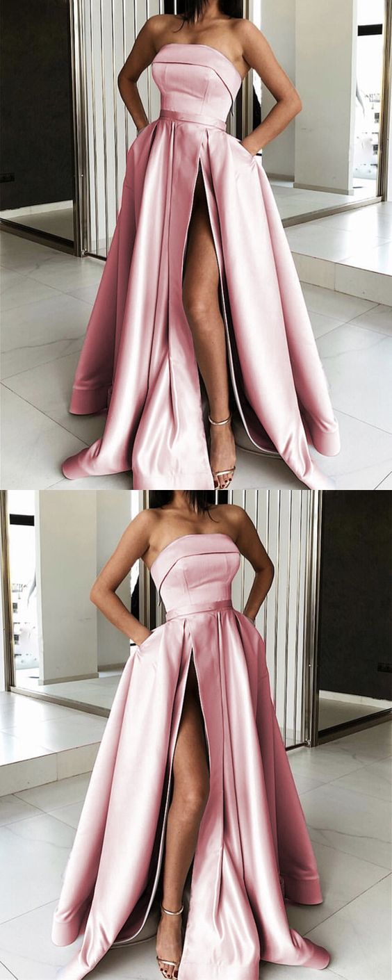 long pink strapless prom evening dress for party cg4680