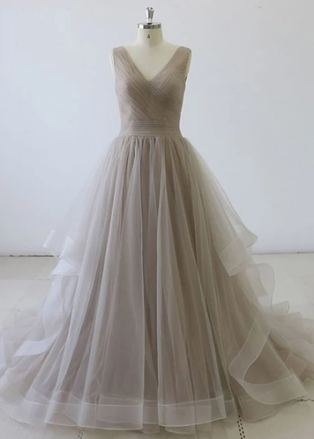 Custom made v neck tulle long prom dress, evening dress cg4716