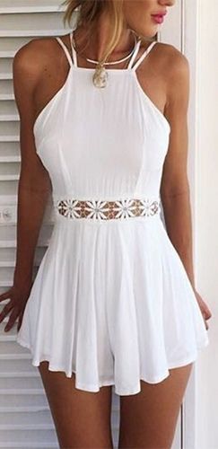 White Spaghetti Strap Halter Open Back Cut Out Lace Waist Pleated Short homecoming Dress  cg4731