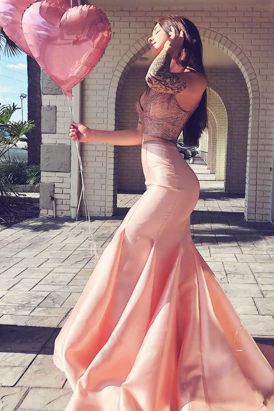 Gorgeous Two Piece Mermaid Pink Formal Dress, 2019 Pink Long Prom Dress, Mermaid Prom Dress cg4778
