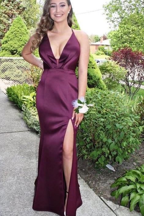 Sexy Deep V neck Split Front Evening Dress, Long Prom Dresses cg4824