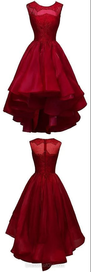 Elegant Red High Low Prom Dress, Short party Dress, Evening Formal Dress cg4879