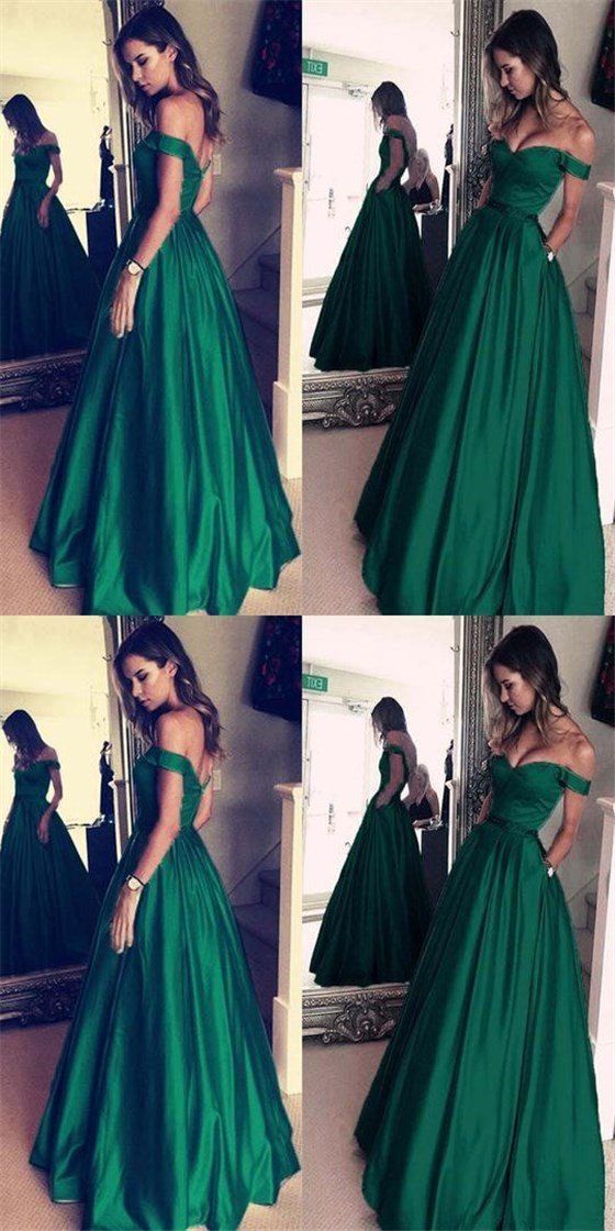 Green Off The Shoulder Prom Dress, Satin Prom Dress, Charming Prom Dress, Elegant Prom Dress cg488