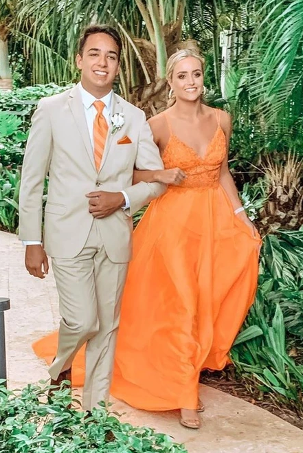 Straps Orange Boho Long Prom Dress cg4890