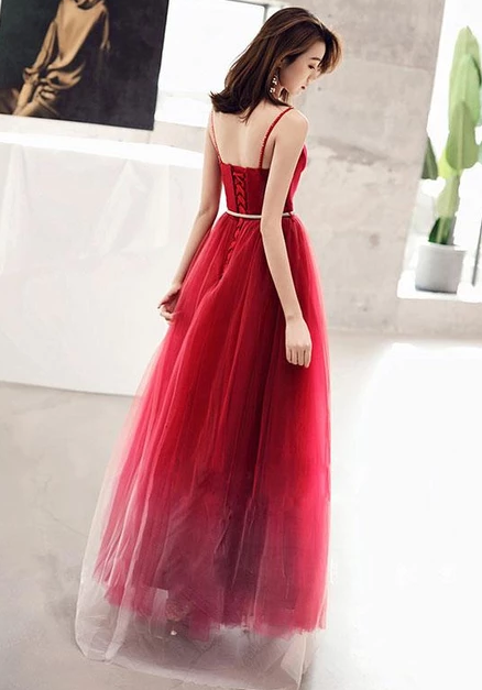 CUTE BURGUNDY SWEETHEART PROM DRESS, BURGUNDY TULLE LONG EVENING DRESS FOR TEENS cg4929