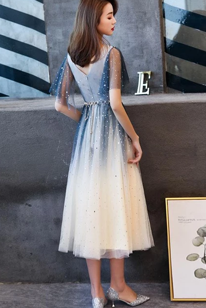BLUE TULLE SEQUIN SHORT HOMECOMING DRESS, BRIDESMAID DRESS cg4962