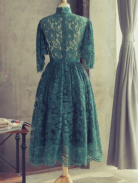 Green lace short party dress green lace homecoming dress cg4977
