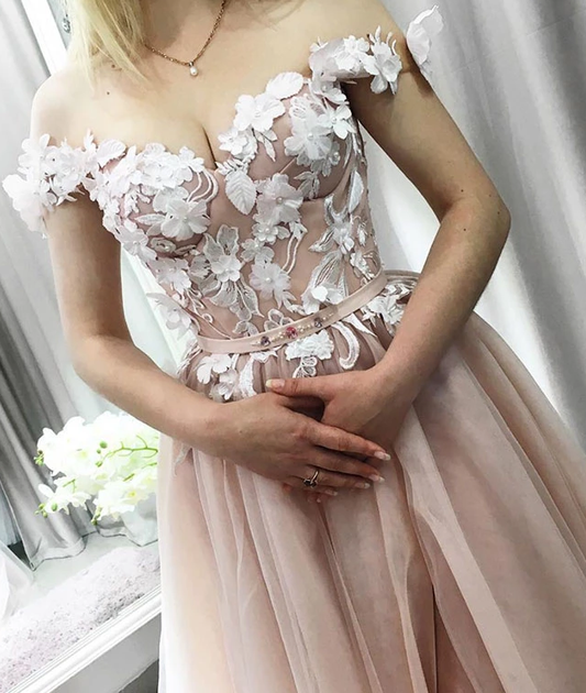 Elegant tulle applique long prom dress, tulle formal dress cg5038