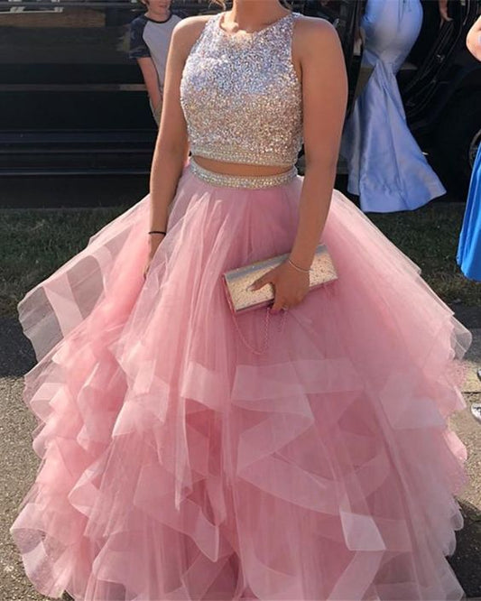 two piece ball gown,ball gown prom dresses, 2 piece prom dresses,ruffles prom dresses cg5048