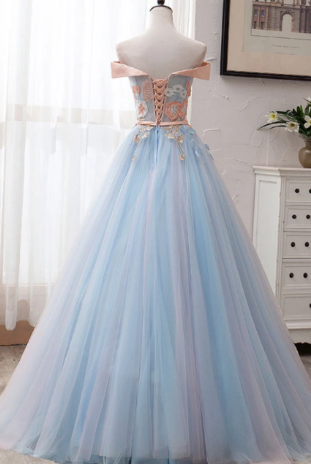 BLUE TULLE LACE LONG PROM DRESS BLUE TULLE LACE FORMAL DRESS cg5129