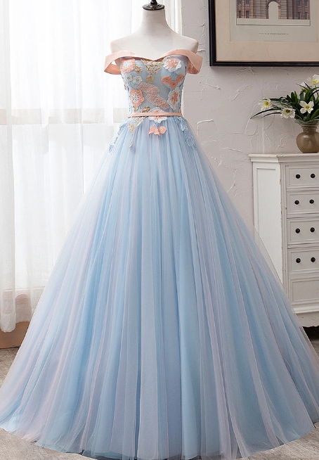 BLUE TULLE LACE LONG PROM DRESS BLUE TULLE LACE FORMAL DRESS cg5129