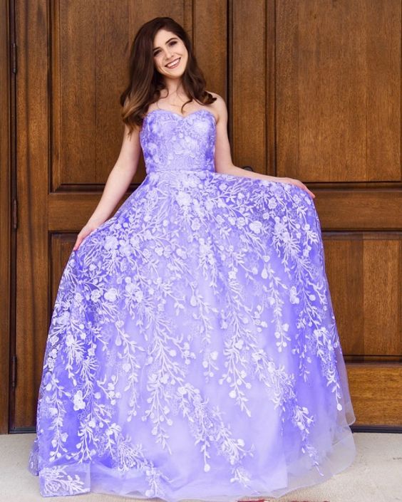 Purple Prom Dress, Lace Prom Gown, Appliques Prom Dress, Sweetheart Prom Gown cg5162