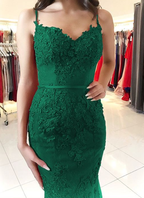 green lace mermaid prom dresses elegant sweetheart evening gown cg5204