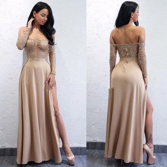 Sexy Long Sleeves Prom Dresses Illusion Bodice party dress cg5277