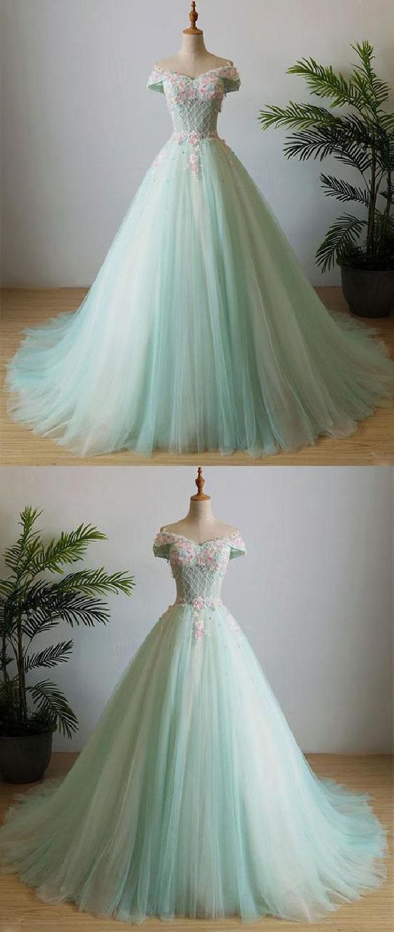 Green V Neck Tulle Beads Long Prom Dress, Tulle Evening Dress cg5292