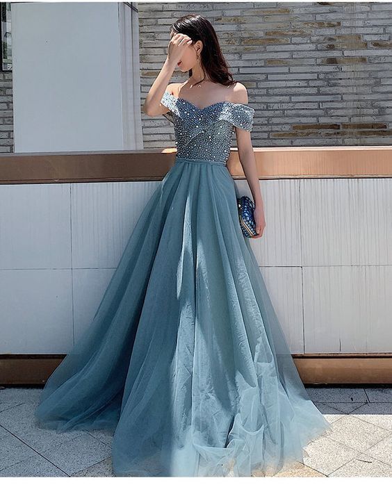 Off the Shoulder Handmade Beaded Long Party prom Dress cg5300